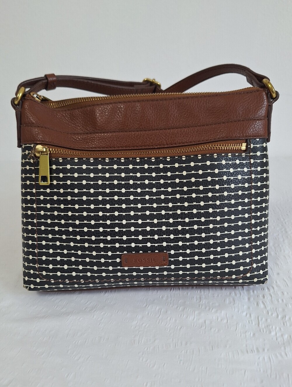 Vintage Fossil Black and Brown Patterned Crossbody Bag